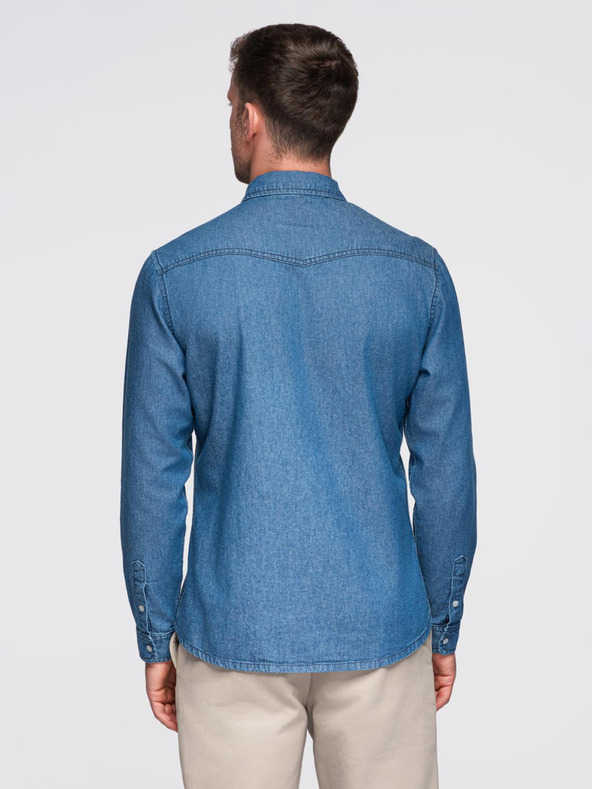 Ombre Clothing Férfi farmer ing gombokkal és zsebekkal - kék V2 OM-SHDS-0210 Ombre Clothing