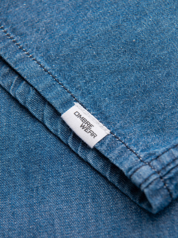 Ombre Clothing Férfi farmer ing gombokkal és zsebekkal - kék V2 OM-SHDS-0210 Ombre Clothing