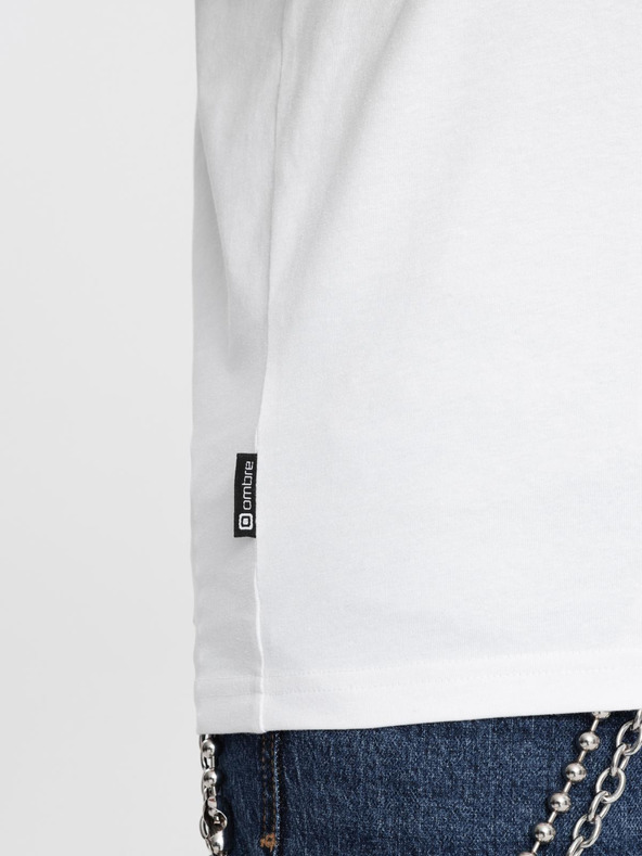 Ombre Clothing Pólók szett V-nyakkivágással, elastánnal és diszkrét logóval 3-csomag - 3x fehér V2 Z100 Ombre Clothing