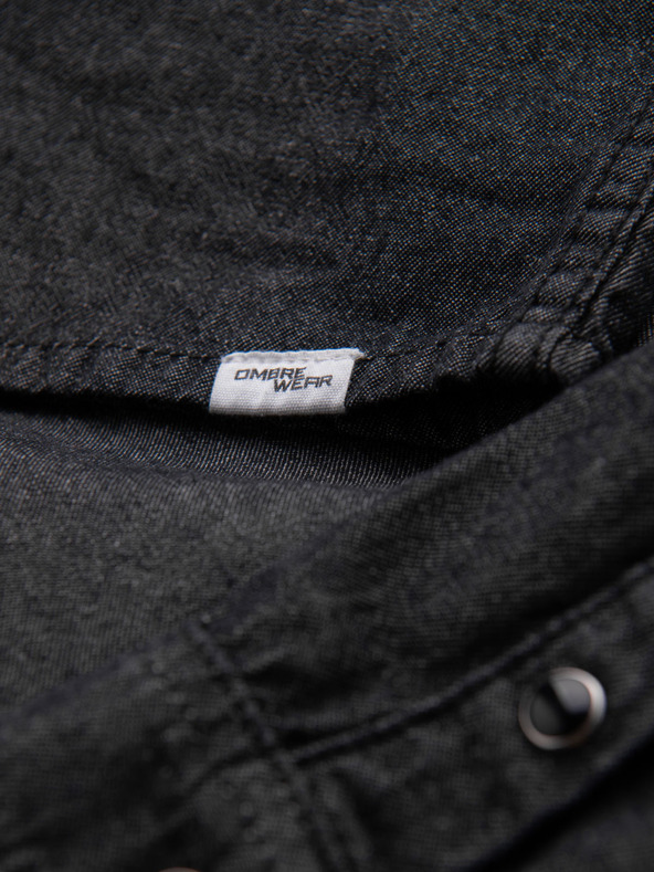 Ombre Clothing Férfi farmer ing gombokkal és zsebekkal - fekete V3 OM-SHDS-0210 Ombre Clothing