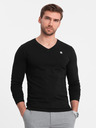 Ombre Clothing Férfi hosszú ujjú SLIM FIT szett V-nyakkivágással és logóval 2-csomag - sötétkék/fekete vegyes V3 Z103 Ombre Clothing