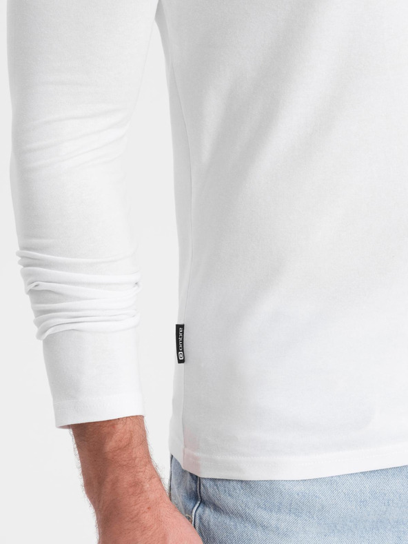 Ombre Clothing Férfi SLIM FIT szett hosszú ujjal, V-nyakkivágással és logóval 2-csomag - 2x fehér V4 Z103 Ombre Clothing