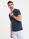 Ombre Clothing Férfi póló kontraszt betétekkel és nyakkivágással - sötétkék V1 OM-TSCT-0198 Ombre Clothing