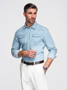 Ombre Clothing Férfi farmer ing gombokkal és zsebekkal - világoskék V1 OM-SHDS-0210 Ombre Clothing