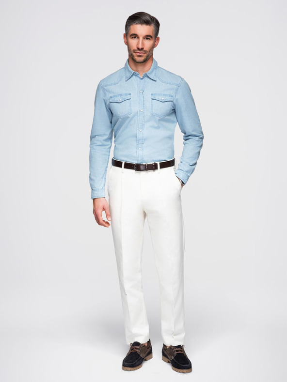 Ombre Clothing Férfi farmer ing gombokkal és zsebekkal - világoskék V1 OM-SHDS-0210 Ombre Clothing