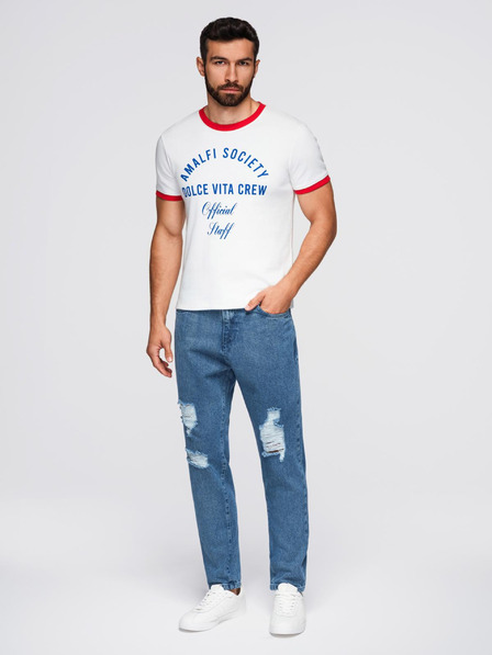 Ombre Clothing Férfi CARROT FIT farmernadrág koptatott szélekkel - kék V2 OM-PADP-0250 Ombre Clothing