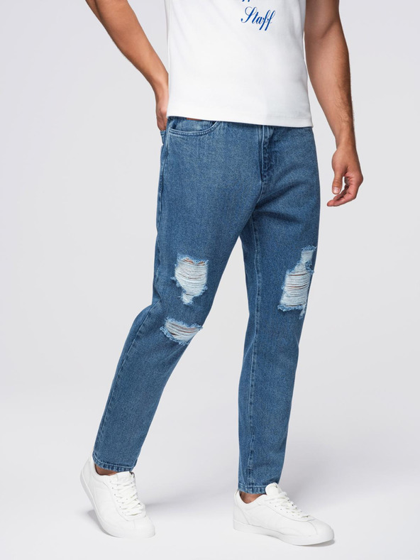 Ombre Clothing Férfi CARROT FIT farmernadrág koptatott szélekkel - kék V2 OM-PADP-0250 Ombre Clothing