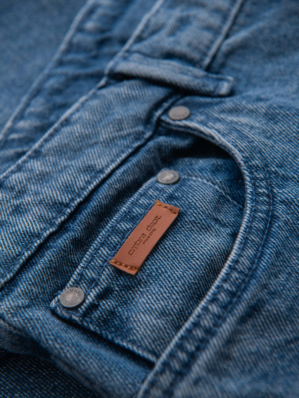 Ombre Clothing Férfi CARROT FIT farmernadrág koptatott szélekkel - kék V2 OM-PADP-0250 Ombre Clothing