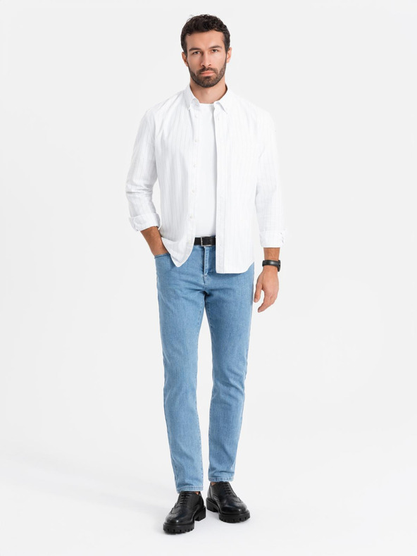 Ombre Clothing Férfi klasszikus SLIM FIT farmer elastánnal - világoskék V2 OM-PADP-0216 Ombre Clothing