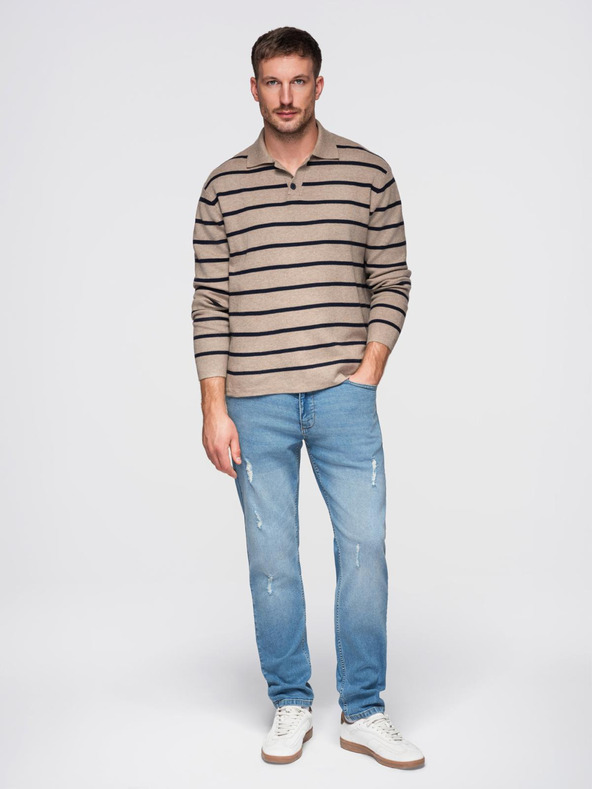 Ombre Clothing Férfi SLIM FIT farmernadrág koptatott részletekkel - világoskék V1 OM-PADP-0255 Ombre Clothing