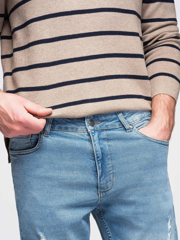 Ombre Clothing Férfi SLIM FIT farmernadrág koptatott részletekkel - világoskék V1 OM-PADP-0255 Ombre Clothing