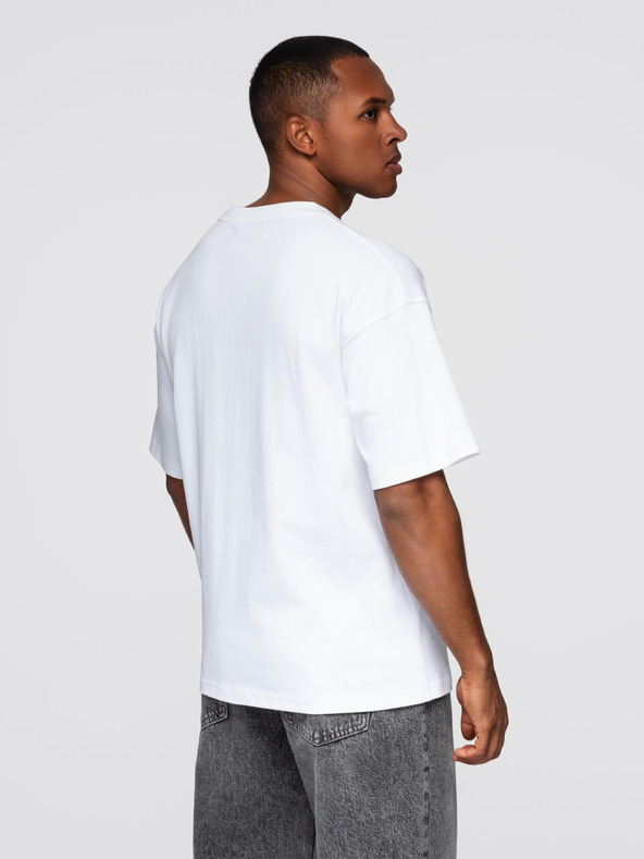 Ombre Clothing Férfi pamut póló ékszer applikációval a mellén - krémfehér V2 OM-TSCT-0290 Ombre Clothing