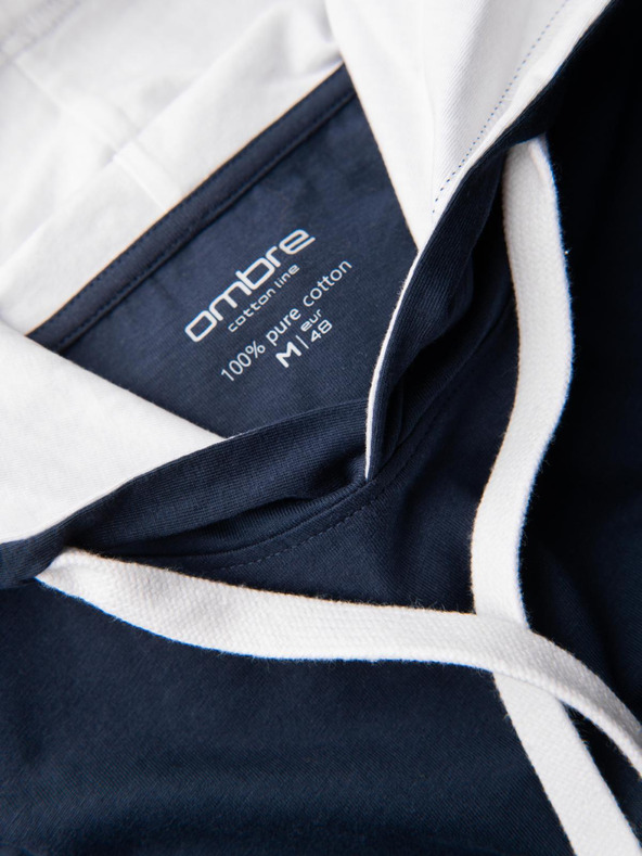 Ombre Clothing Férfi pamut kapucnis póló - sötét kék V4 OM-TSCT-0256 Ombre Clothing