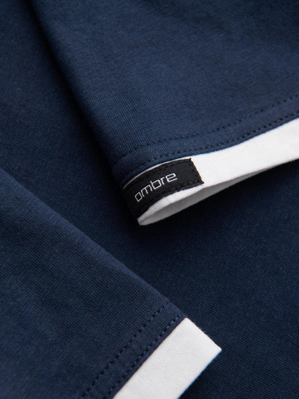 Ombre Clothing Férfi pamut kapucnis póló - sötét kék V4 OM-TSCT-0256 Ombre Clothing