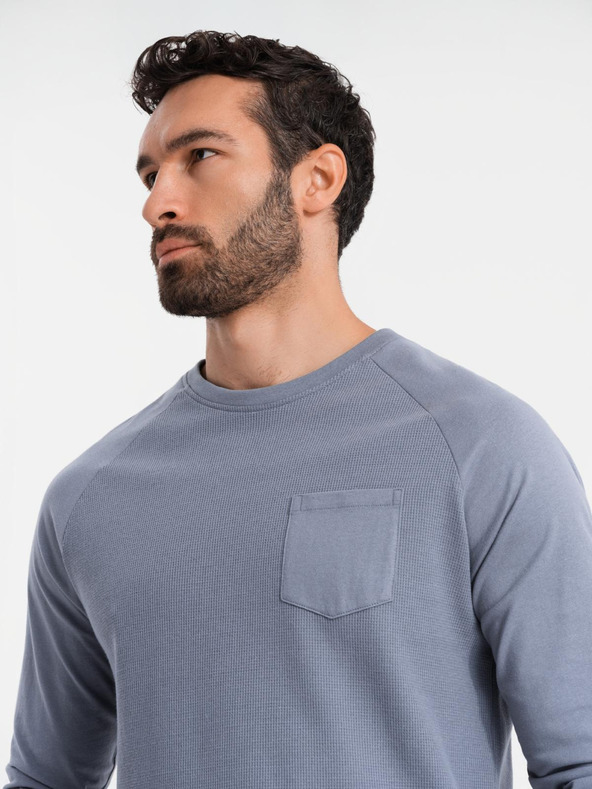 Ombre Clothing Férfi pamut hosszú ujjak gofri szövettel és zsebekkal - kék denim V8 OM-LSCL-0109 Ombre Clothing