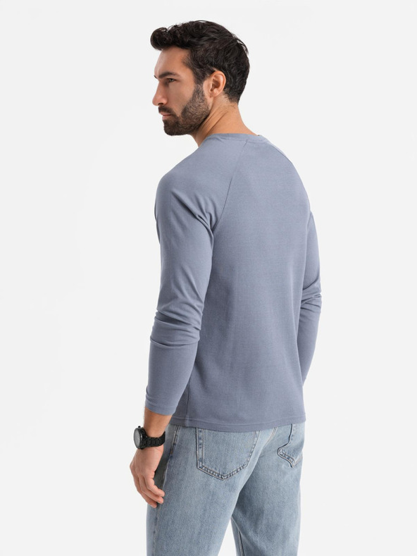 Ombre Clothing Férfi pamut hosszú ujjak gofri szövettel és zsebekkal - kék denim V8 OM-LSCL-0109 Ombre Clothing
