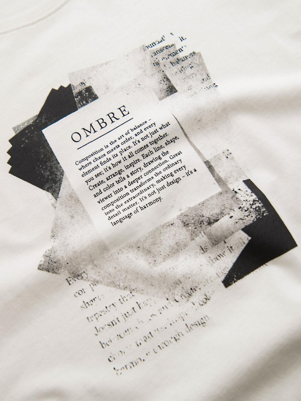 Ombre Clothing Férfi pamut póló érdekes nyomattal a mellén - fehér V2 OM-TSPT-0261 Ombre Clothing