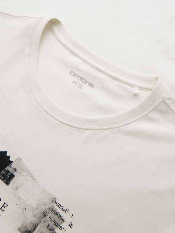 Ombre Clothing Férfi pamut póló érdekes nyomattal a mellén - fehér V2 OM-TSPT-0261 Ombre Clothing