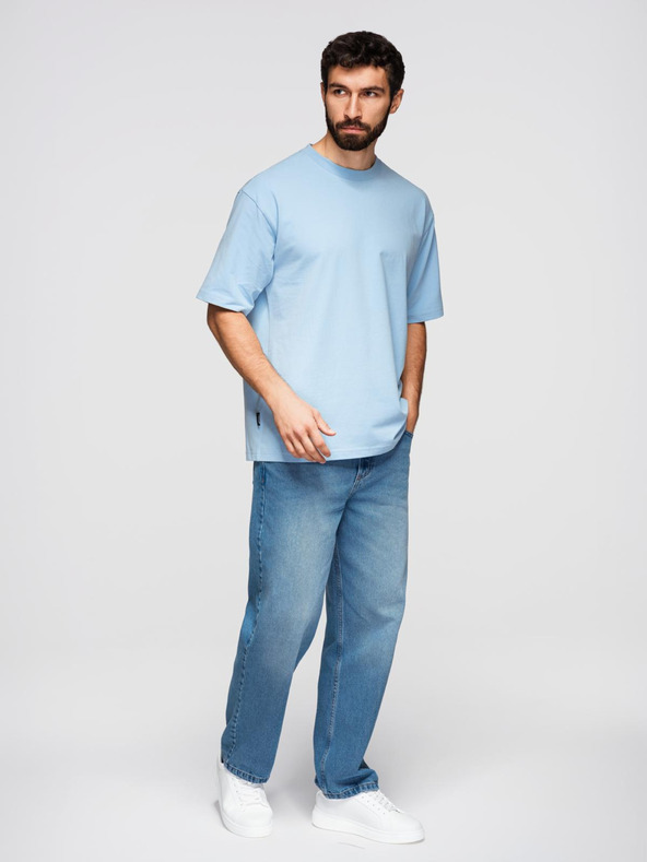 Ombre Clothing Férfi pamut LOOSE FIT póló kerek nyakkivágással - kék V7 OM-TSBC-0267 Ombre Clothing