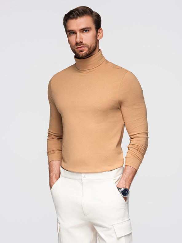 Ombre Clothing Férfi garbó hosszú ujjal - világos barna V5 OM-LSCL-0130 Ombre Clothing