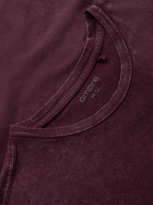 Ombre Clothing Férfi póló mosott hatással - bordó V3 OM-TSWT-0116 Ombre Clothing