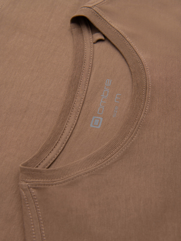 Ombre Clothing Férfi póló városi nyomattal és hosszú ujjal - világos barna V1 OM-LSPT-0131 Ombre Clothing