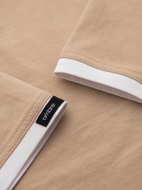 Ombre Clothing Férfi pamut kapucnis póló - bézs V5 OM-TSCT-0256 Ombre Clothing