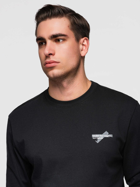 Ombre Clothing Férfi pamut hosszú ujjú póló kerek nyakkivágással - fekete V2 OM-LSPT-0136 Ombre Clothing