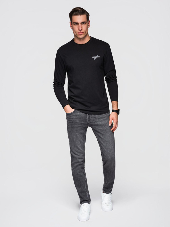 Ombre Clothing Férfi pamut hosszú ujjú póló kerek nyakkivágással - fekete V2 OM-LSPT-0136 Ombre Clothing