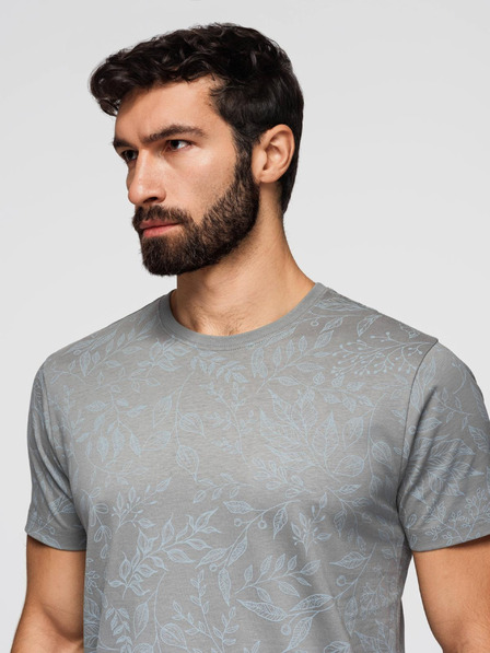Ombre Clothing Férfi pamut póló virágmintás nyomattal - szürke V3 OM-TSFP-0262 Ombre Clothing