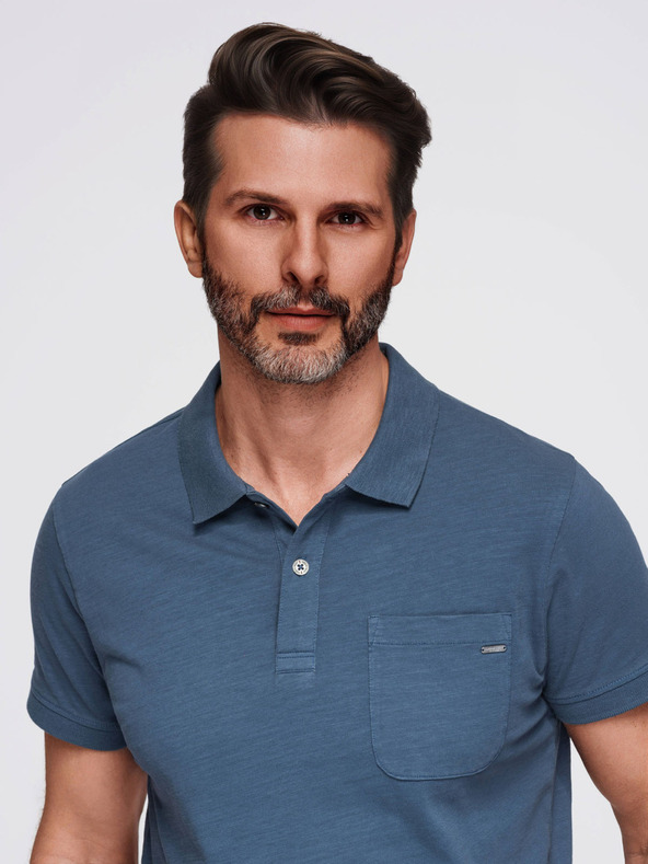 Ombre Clothing Férfi polo póló díszítő gombokkal - sötét kék V8 S1744 Ombre Clothing