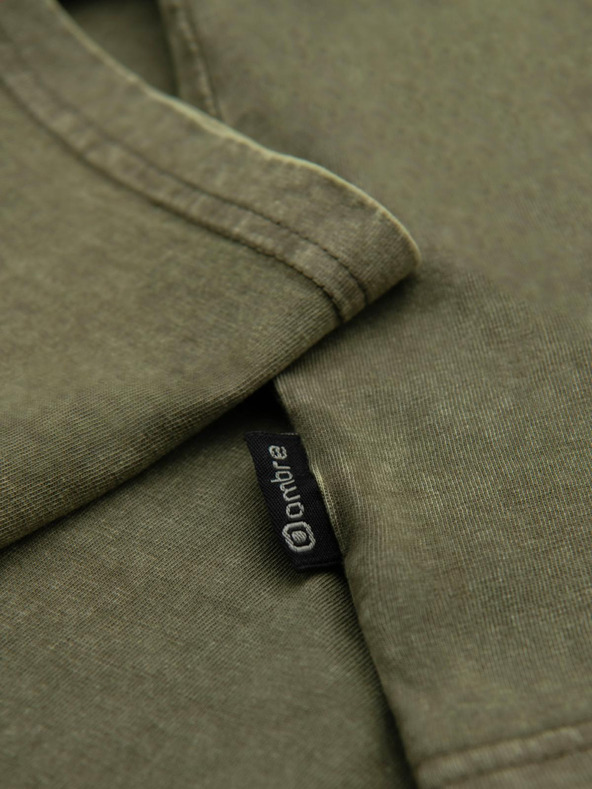 Ombre Clothing Férfi póló mosott hatással - oliva V4 OM-TSWT-0116 Ombre Clothing