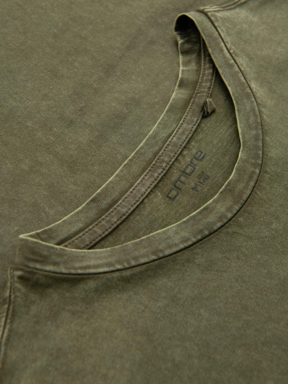Ombre Clothing Férfi póló mosott hatással - oliva V4 OM-TSWT-0116 Ombre Clothing