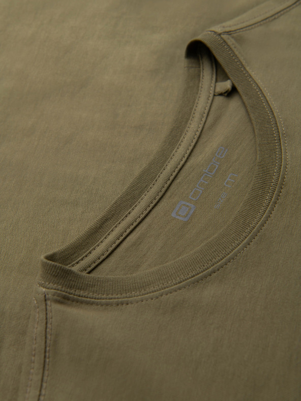 Ombre Clothing Férfi póló városi nyomattal és hosszú ujjal - oliva V1 OM-LSPT-0131 Ombre Clothing