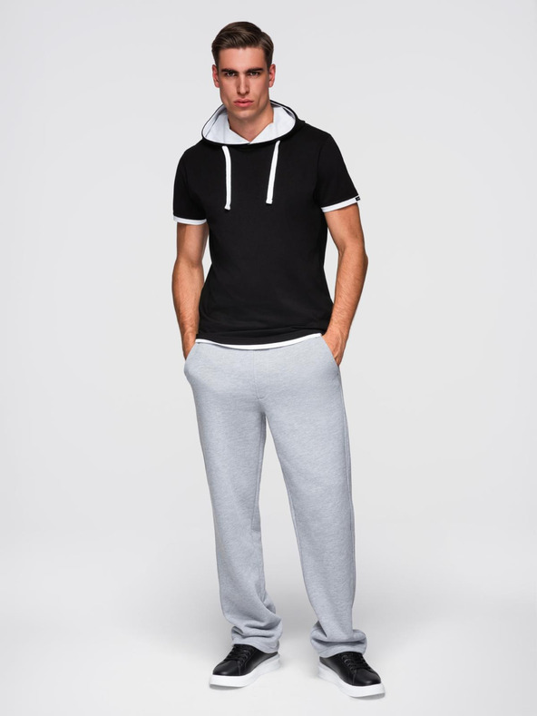 Ombre Clothing Férfi pamut kapucnis póló - fekete V9 OM-TSCT-0256 Ombre Clothing