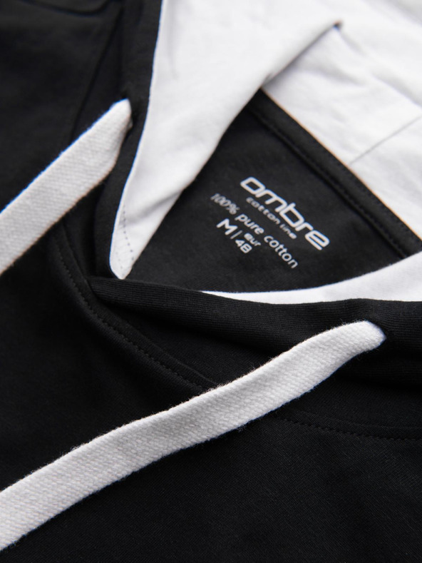 Ombre Clothing Férfi pamut kapucnis póló - fekete V9 OM-TSCT-0256 Ombre Clothing
