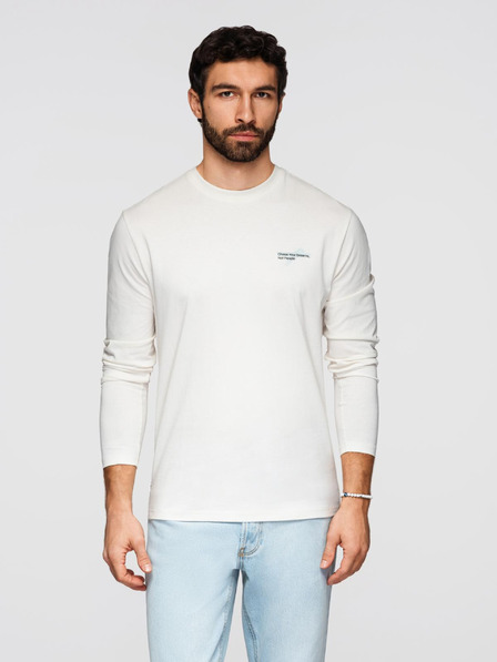 Ombre Clothing Férfi pamut hosszú ujjú póló kerek nyakkivágással - fehér V3 OM-LSPT-0136 Ombre Clothing