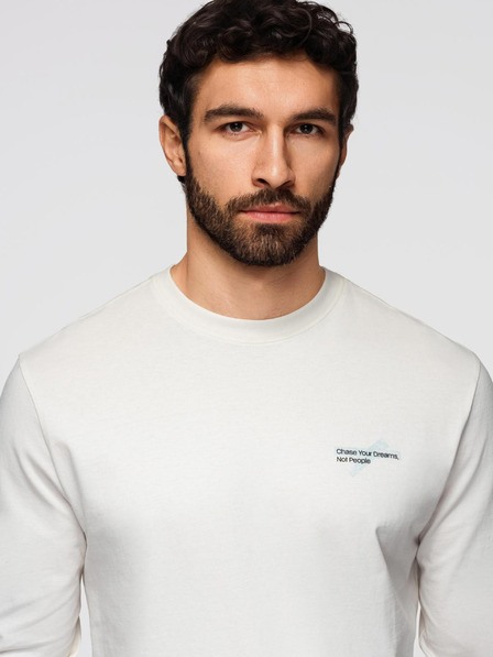 Ombre Clothing Férfi pamut hosszú ujjú póló kerek nyakkivágással - fehér V3 OM-LSPT-0136 Ombre Clothing