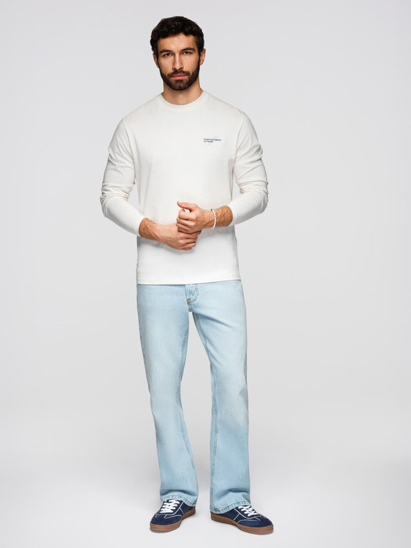 Ombre Clothing Férfi pamut hosszú ujjú póló kerek nyakkivágással - fehér V3 OM-LSPT-0136 Ombre Clothing