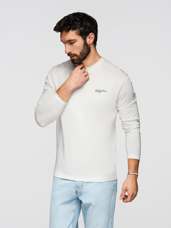 Ombre Clothing Férfi pamut hosszú ujjú póló kerek nyakkivágással - fehér V3 OM-LSPT-0136 Ombre Clothing