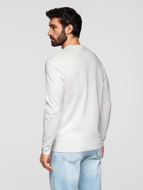Ombre Clothing Férfi pamut hosszú ujjú póló kerek nyakkivágással - fehér V3 OM-LSPT-0136 Ombre Clothing