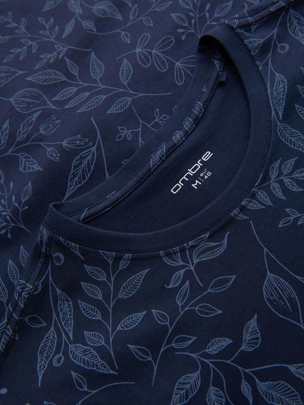 Ombre Clothing Férfi pamut póló virágmintás nyomattal - sötét kék V4 OM-TSFP-0262 Ombre Clothing