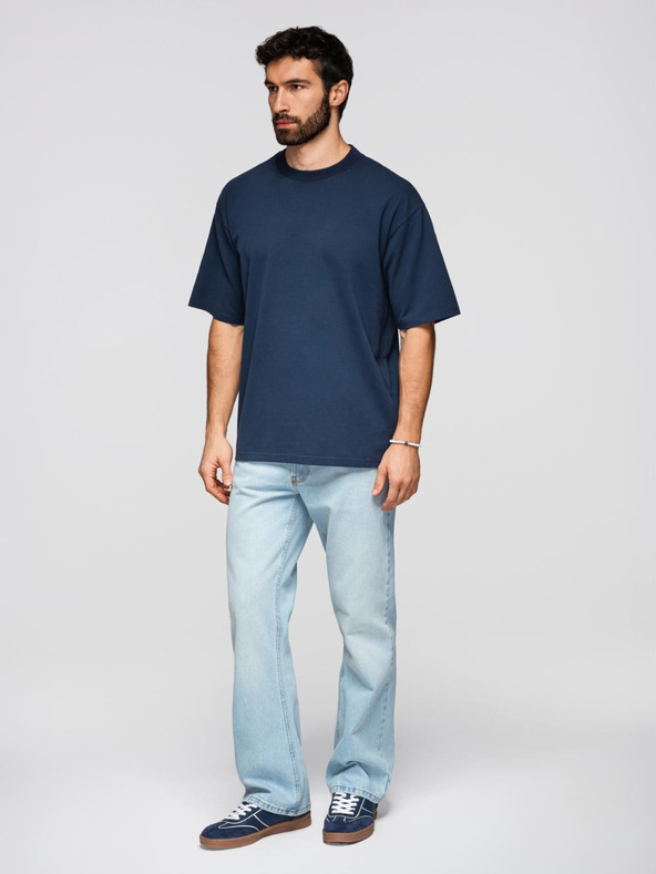 Ombre Clothing Férfi pamut LOOSE FIT póló kerek nyakkivágással - sötét kék V9 OM-TSBC-0267 Ombre Clothing