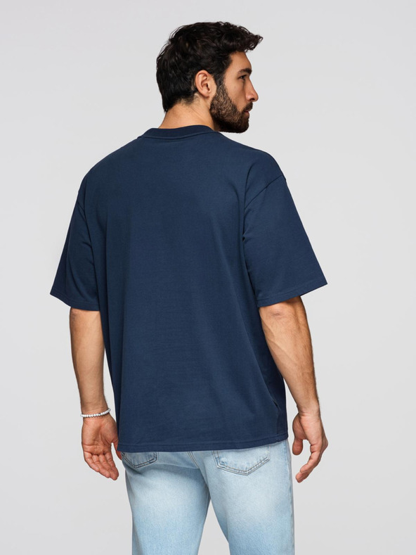 Ombre Clothing Férfi pamut LOOSE FIT póló kerek nyakkivágással - sötét kék V9 OM-TSBC-0267 Ombre Clothing