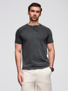 Ombre Clothing Férfi póló mosott hatással és gombokkal a nyakkivágásnál - fekete V1 OM-TSWT-0150 Ombre Clothing