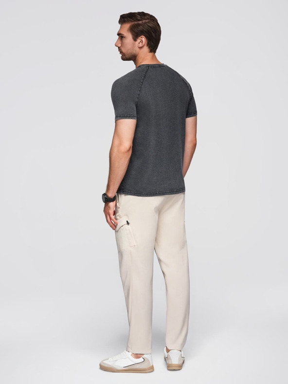 Ombre Clothing Férfi póló mosott hatással és gombokkal a nyakkivágásnál - fekete V1 OM-TSWT-0150 Ombre Clothing