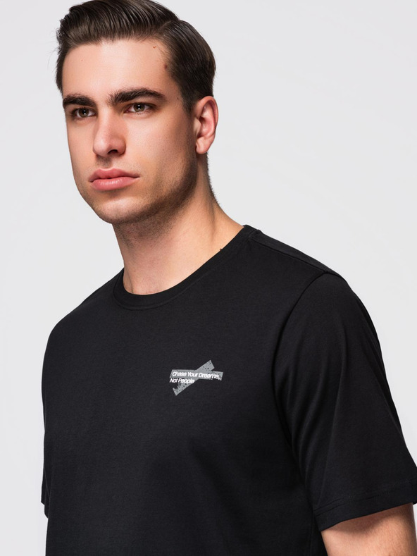 Ombre Clothing Férfi póló kis nyomattal a mellkason - fekete V2 OM-TSPT-0258 Ombre Clothing