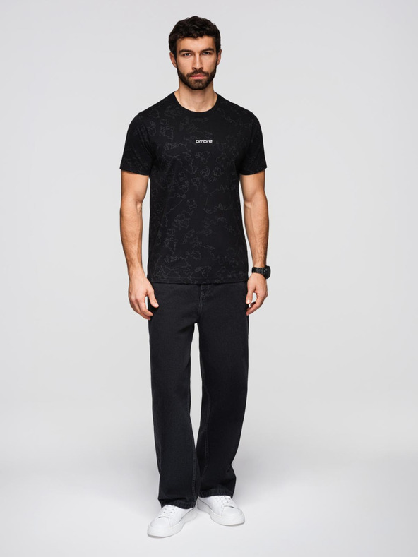 Ombre Clothing Férfi pamut póló teljes felületű nyomattal és "ombre" felirattal a mellkason - fekete V1 OM-TSFP-0263 Ombre Clothing