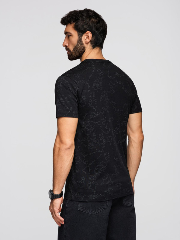 Ombre Clothing Férfi pamut póló teljes felületű nyomattal és "ombre" felirattal a mellkason - fekete V1 OM-TSFP-0263 Ombre Clothing