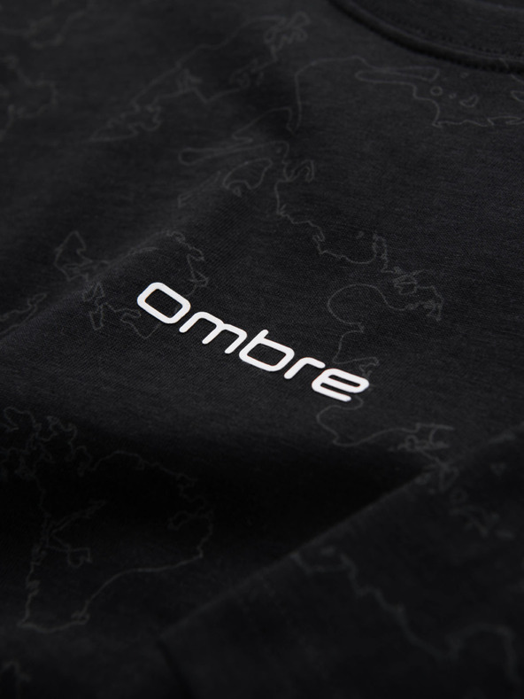 Ombre Clothing Férfi pamut póló teljes felületű nyomattal és "ombre" felirattal a mellkason - fekete V1 OM-TSFP-0263 Ombre Clothing